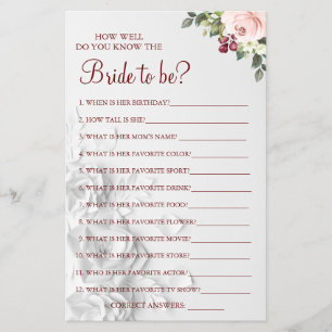 Watercolor  How well do you know bride game card