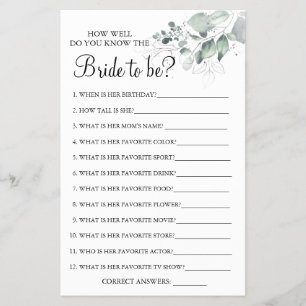 Watercolor How well do you know bride game card