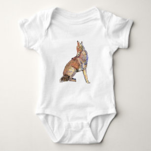 Watercolor Howling Coyote, Animal, Nature Wildlife Baby Bodysuit