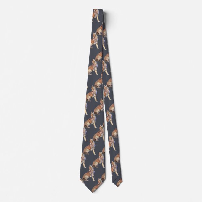 Watercolor Howling Coyote Brown Steel Blue Grey Tie (Front)