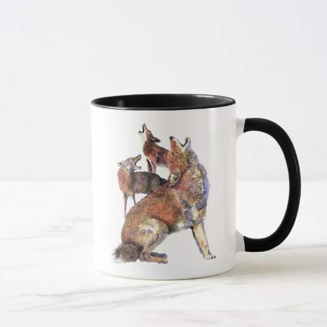 Watercolor Howling Coyotes Animal Nature Art Mug (Right)