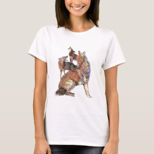 Watercolor Howling Coyotes Animal Nature Art T-Shirt