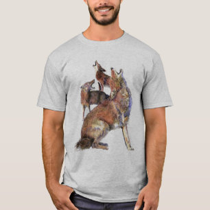 Watercolor Howling Coyotes Animal Nature Art T-Shirt