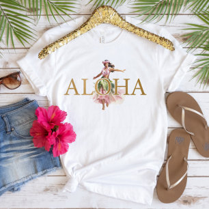 Watercolor Hula Dancer Gold Aloha Hawaiian T-Shirt