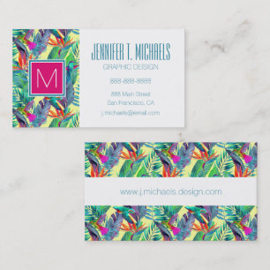 Watercolor Humminbirds In The Jungle   Monogram Business Card
