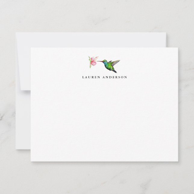 Watercolor Humming Bird Personalized Flat Card (Front)