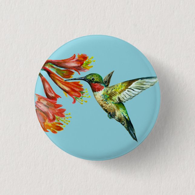 Watercolor Hummingbird 1 Inch Round Button (Front)