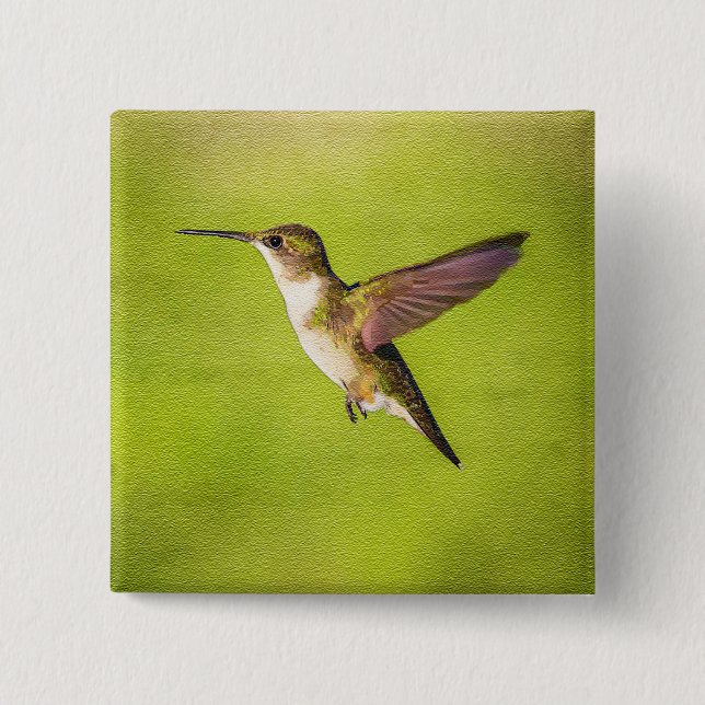 Watercolor Hummingbird 2 Inch Square Button (Front)