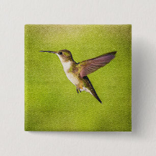 Watercolor Hummingbird 2 Inch Square Button