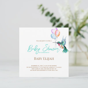 Watercolor Hummingbird and Balloons Baby Shower Invitation