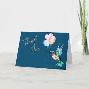 Watercolor Hummingbird and Balloons Thank You Card