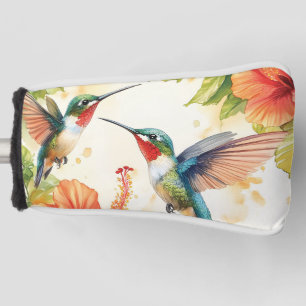 Watercolor Hummingbird and Flowers Design  Golf Head Cover