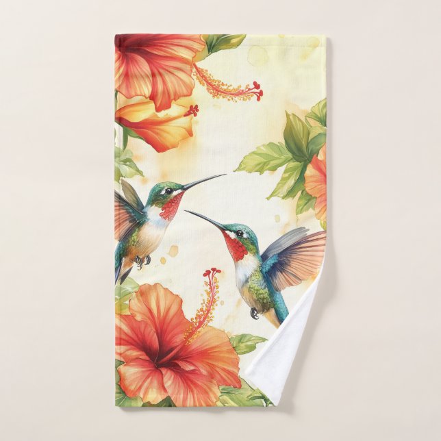 Watercolor Hummingbird and Flowers Design  Hand Towel (Hand Towel)