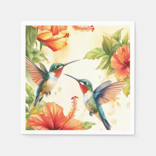 Watercolor Hummingbird and Flowers Design Napkin