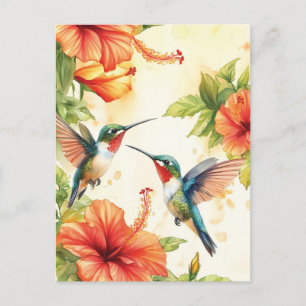 Watercolor Hummingbird and Flowers Design Postcard
