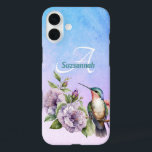 Watercolor Hummingbird and Flowers Personalized  iPhone 16 Plus Case<br><div class="desc">This beautiful watercolor bird and floral art with complementary background offer a sweet design for hummingbird fans. Make it a great personalized birthday, Mother's day or other special occasion gift when you change the template text fields or you can completely remove one or both of the text elements. If you...</div>