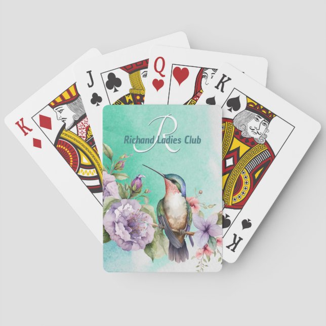  Watercolor Hummingbird and Flowers Personalized  Playing Cards (Back)
