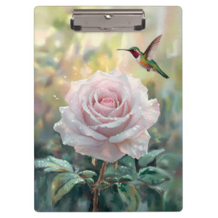 Watercolor Hummingbird and Pink Rose Clipboard