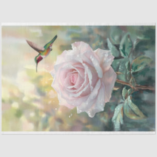 Watercolor Hummingbird and Pink Rose Decoupage Tissue Paper