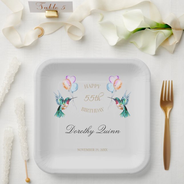 Watercolor Hummingbird Balloon Birthday Party Paper Plate (Wedding)