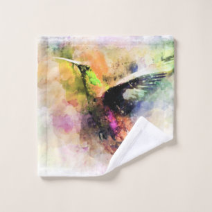 Watercolor hummingbird bath towel set