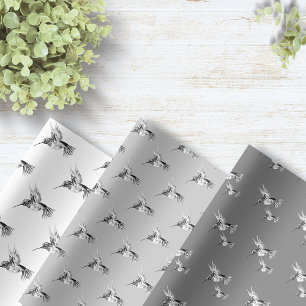 Watercolor Hummingbird Black and White Wrapping Paper Sheet