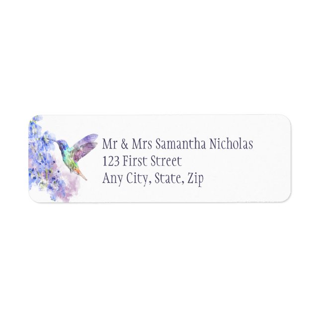Watercolor Hummingbird & Blue Delphinium Flower (Front)