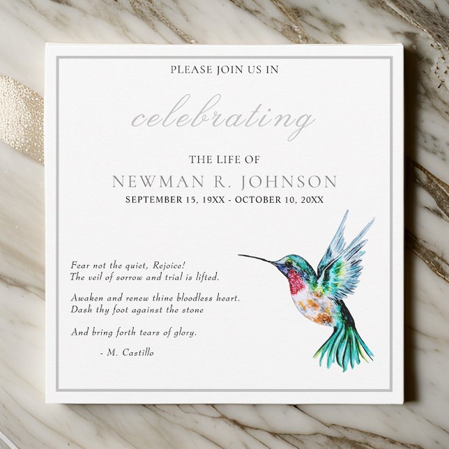 Watercolor Hummingbird Celebration of Life Invitation (Creator Uploaded)