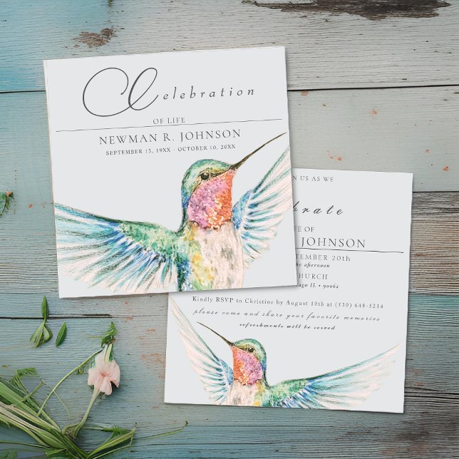 Watercolor Hummingbird Celebration of Life Invitation (Creator Uploaded)