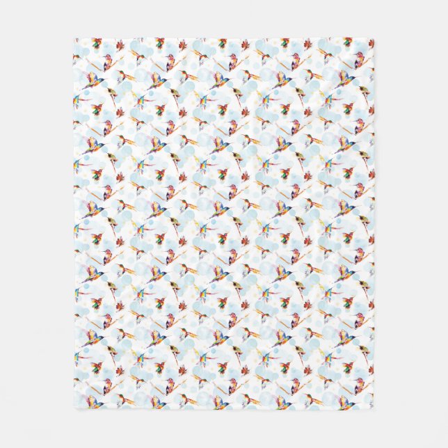 Watercolor Hummingbird Delight Fleece Blanket (Front)