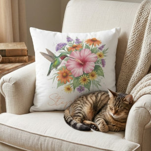 Watercolor Hummingbird – Floral Gift for Mom Throw Pillow