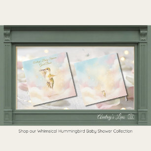 Watercolor Hummingbird & Pastel Clouds Baby Shower Guest Book
