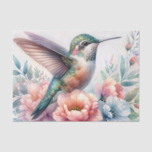 Watercolor Hummingbird Pastel Floral Tissue Paper