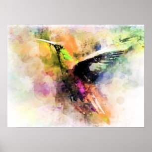 Watercolor hummingbird  poster