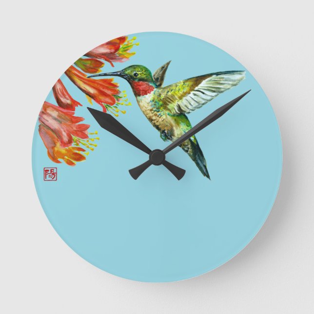Watercolor Hummingbird Round Clock (Front)