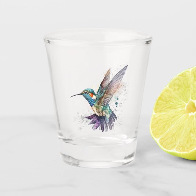 Watercolor Hummingbird Shot Glass (Front)