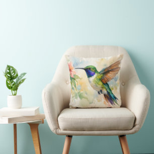 Watercolor Hummingbird Throw Pillow