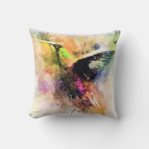 Watercolor hummingbird throw pillow
