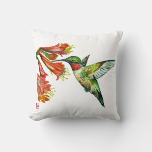 Watercolor Hummingbird Throw Pillow
