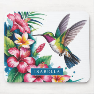 Watercolor Hummingbird Tropical Flowers Mouse Pad