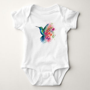 Watercolor Hummingbird Vibrant Floral Bird Design Baby Bodysuit