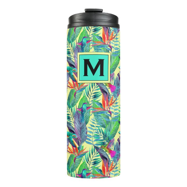 Watercolor Hummingbirds | Add Your Initial Thermal Tumbler (Front)