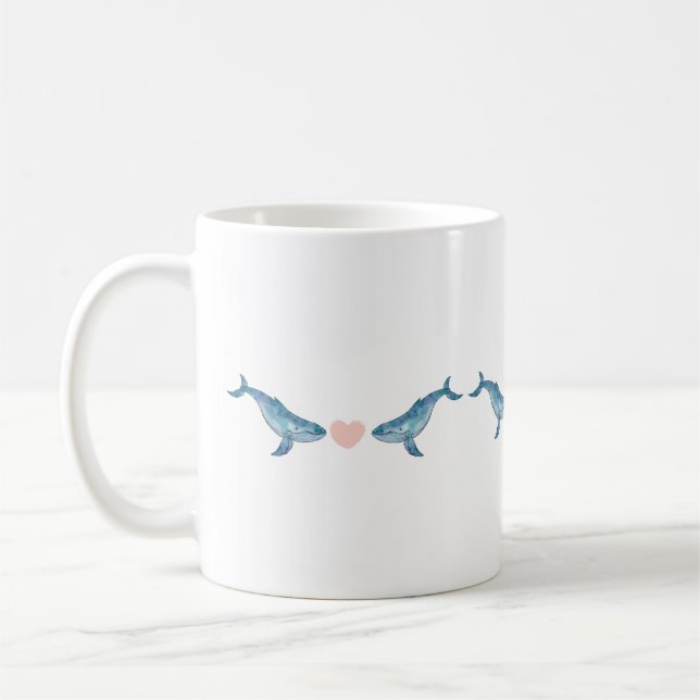 Watercolor Humpback Whale Heart 11oz Ceramic Mug (Left)