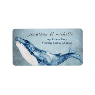 Watercolor Humpback Whale Nautical Beach Address Label