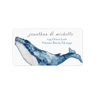 Watercolor Humpback Whale Nautical Beach Address Label