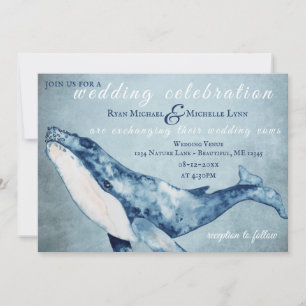 Watercolor Humpback Whale Nautical Beach Wedding Invitation