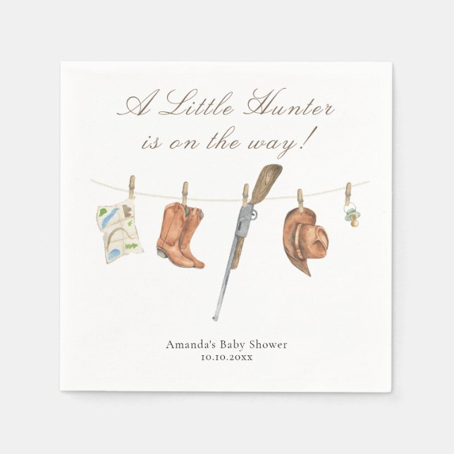 Watercolor Hunter Baby Shower Napkin (Front)