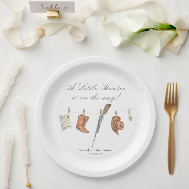 Watercolor Hunter Baby Shower Paper Plate (Wedding)
