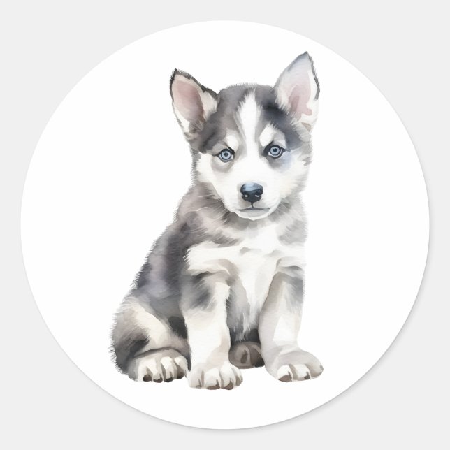 Watercolor Husky Dog Classic Round Sticker (Front)