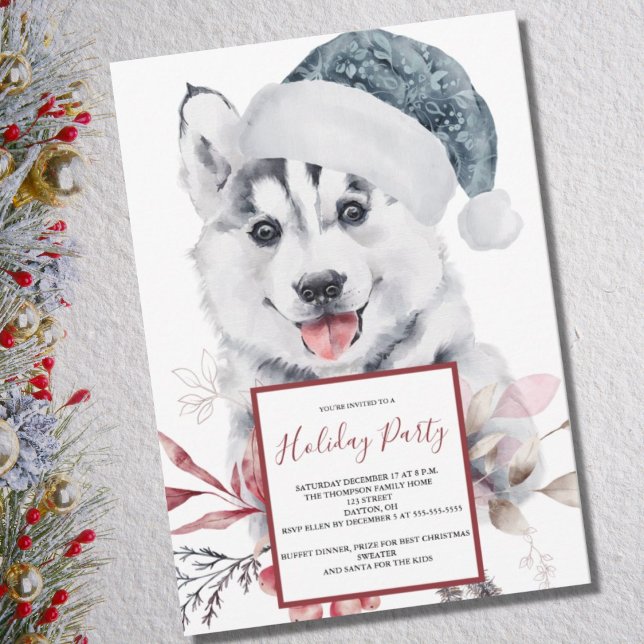 Watercolor Husky Dog Fête de Vacances Invitation (Créateur téléchargé)